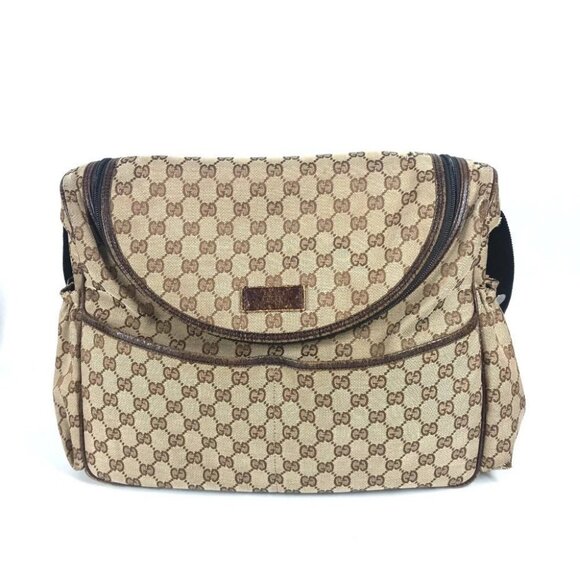 GUCCI 123326 Mother's Bag Crossbody Shoulder Bag Canvas/Leather Beige/Dark brown - Picture 1 of 16